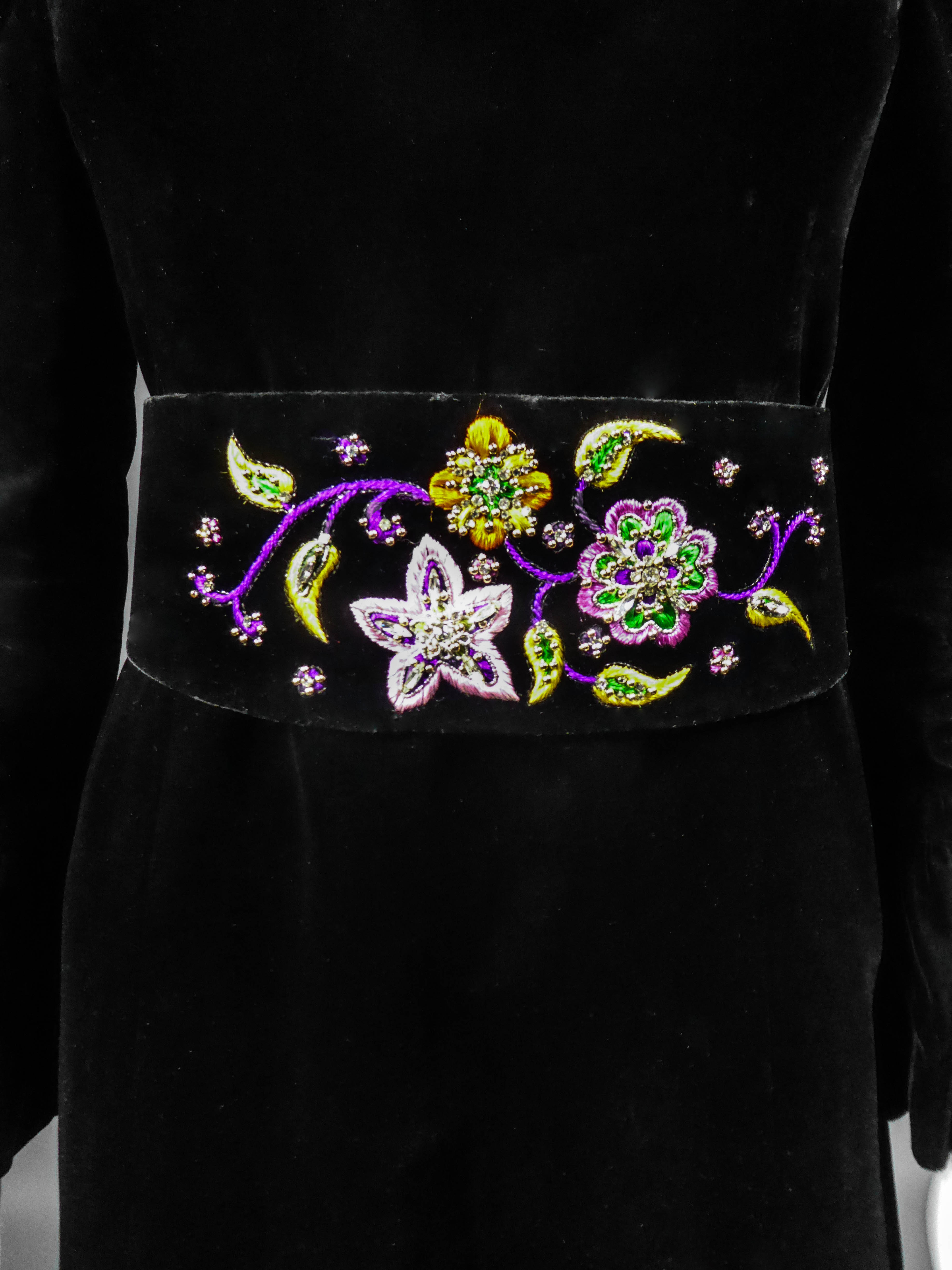 Sold at Auction: JEAN-LOUIS SCHERRER Haute Couture N°000723, circa 1980  ENSEMBLE en velours de soie tabac gansé de zibeline : VESTE, JUPE, CEINT